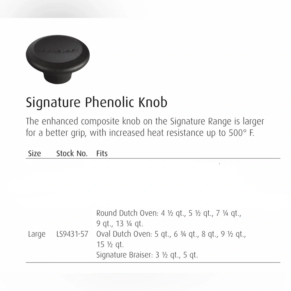 Le Creuset Large Phenolic/Bakelite Replacement Signature Knob - black